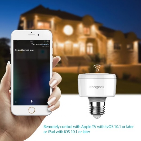 Koogeek Wi-Fi Enabled Smart Socket E26 Light Bulb Adapter Monitor Power Works with Apple HomeKit Support Siri Voice Control Home