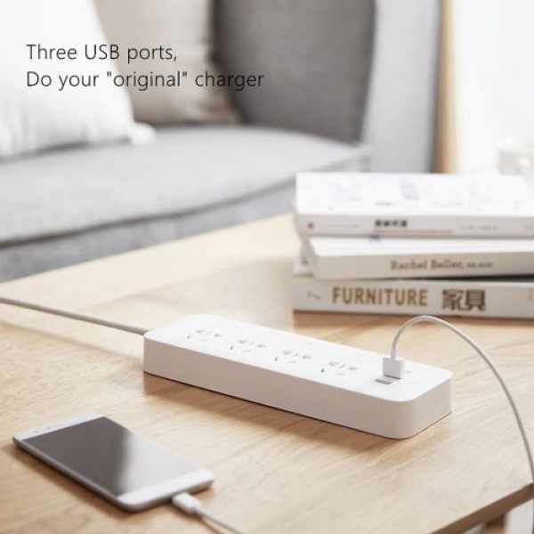 Original Xiaomi Mijia Individual Switched Power Strip Surge Protector with 4 Outlets and 3 USB Ports(2.1A) 2m Extension Power So