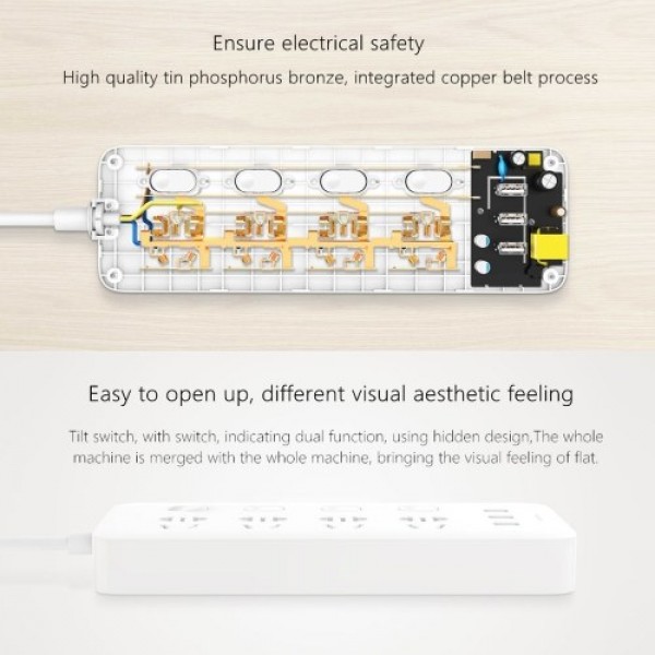 Original Xiaomi Mijia Individual Switched Power Strip Surge Protector with 4 Outlets and 3 USB Ports(2.1A) 2m Extension Power So