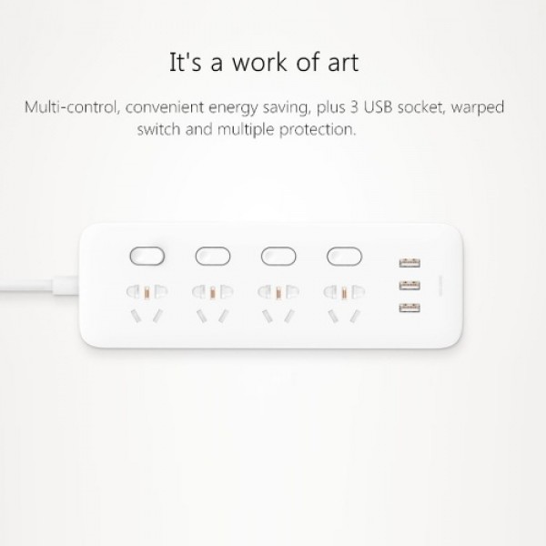 Original Xiaomi Mijia Individual Switched Power Strip Surge Protector with 4 Outlets and 3 USB Ports(2.1A) 2m Extension Power So