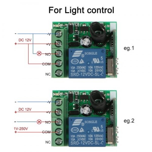 Smart Home 433Mhz DC 12V 1CH Wireless Remote Switch Relay Receiver Transmitter Universal Remote Control Switch Module and 2PCS R