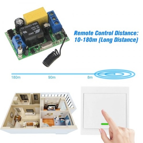 Wireless Remote Control Switch AC 220V Receiver 1 Gang 433MHz  Panel Remote Transmitter