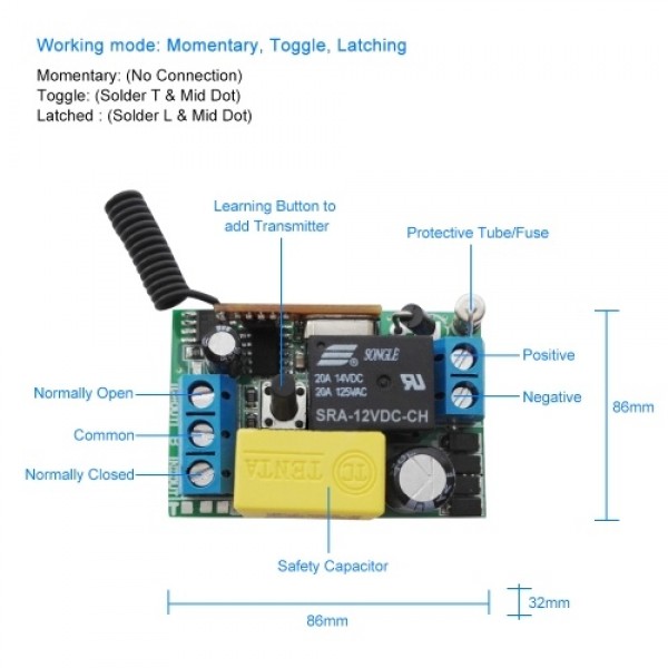 Wireless Remote Control Switch AC 220V Receiver 1 Gang 433MHz  Panel Remote Transmitter