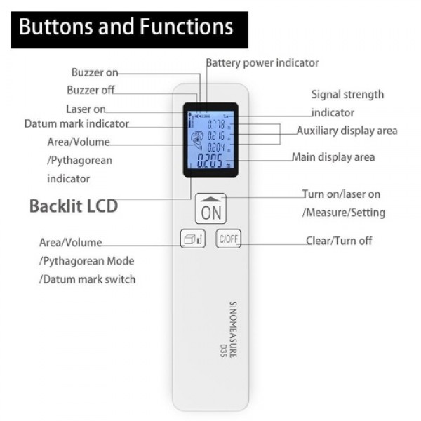 D35 Laser Rangefinder Infrared Measurement 115ft 35m Portable Mini Laser Distance Area Meter Battery Powered Digital Distance Me