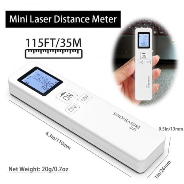 D35 Laser Rangefinder Infrared Measurement 115ft 35m Portable Mini Laser Distance Area Meter Battery Powered Digital Distance Me