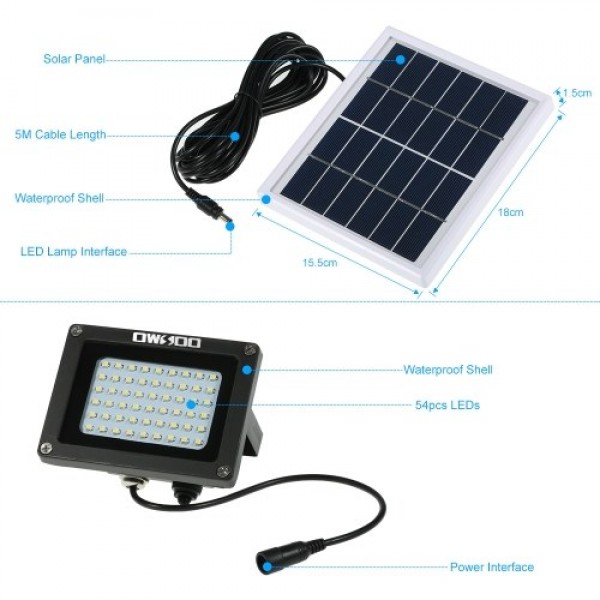 Solar Powered Floodlight 54 LED Solar Lights