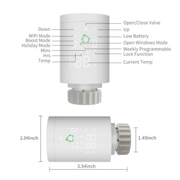 Weekly Programmable Smart Thermostatic Valve WiFi Radiator Temperature Controller APP Remote Control Backlit Touchscreen