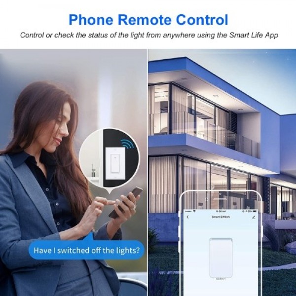 3 Way Smart Light Dimmer Switch In-Wall WiFi Smart Switch Compatible With Alexa and Google Assistant and IFTTT No Hub Required R