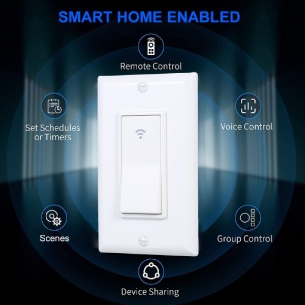 3 Way Smart Light Dimmer Switch In-Wall WiFi Smart Switch Compatible With Alexa and Google Assistant and IFTTT No Hub Required R