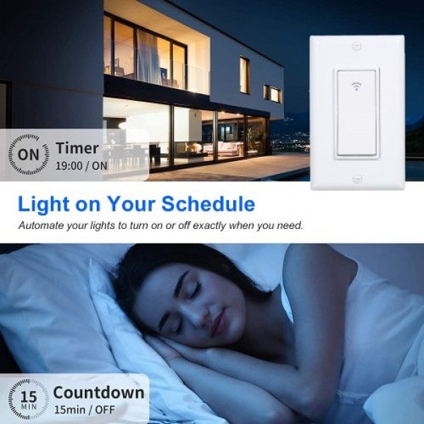 3 Way Smart Light Dimmer Switch In-Wall WiFi Smart Switch Compatible With Alexa and Google Assistant and IFTTT No Hub Required R