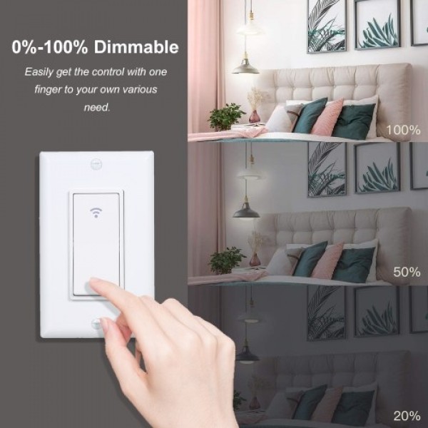 3 Way Smart Light Dimmer Switch In-Wall WiFi Smart Switch Compatible With Alexa and Google Assistant and IFTTT No Hub Required R