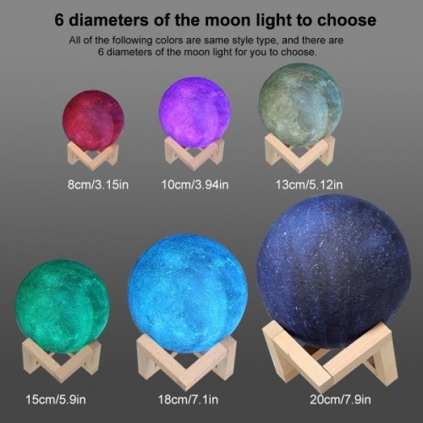 8cm/3.15in 3D Printing Star Moon Lamp USB Led Moon Shaped Table Night Light