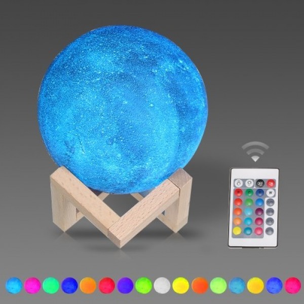 8cm/3.15in 3D Printing Star Moon Lamp USB Led Moon Shaped Table Night Light