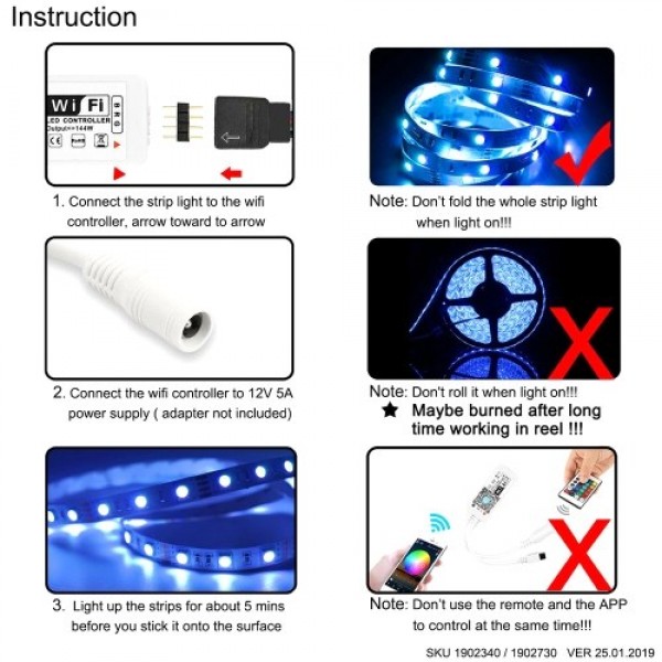 5M Smart Light Strips WIFI Control Color Changing LED