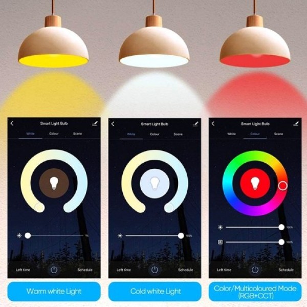 E27 Smart Bulb RGB LED Light Bulb Dimmable and Adjustable Brightness Tuya App Remote Control Works with Google/Alexa