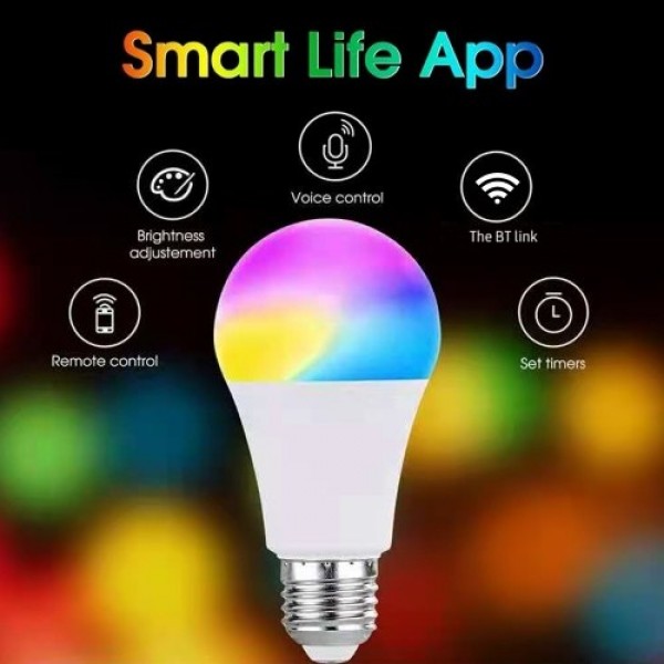 E27 Smart Bulb RGB LED Light Bulb Dimmable and Adjustable Brightness Tuya App Remote Control Works with Google/Alexa