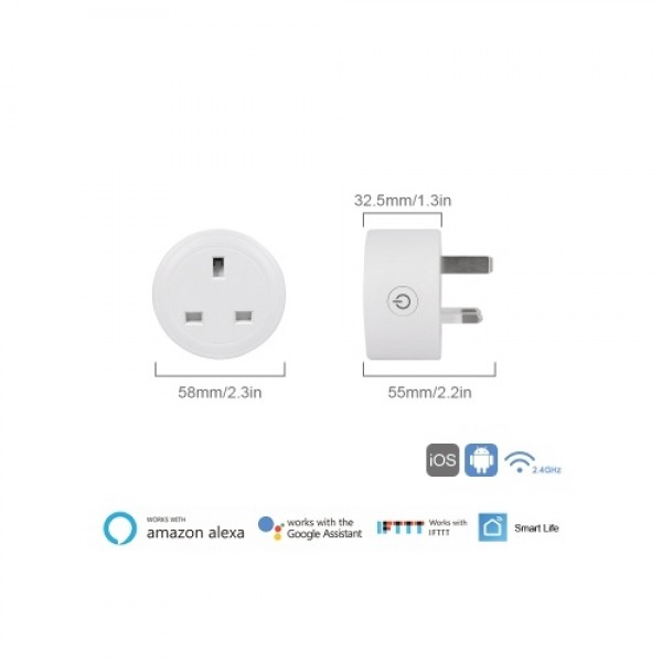 BSD29 10A WiFi Smart Socket UK Plug Smart Life APP Remote Control Voice Control Compatible with Amazon Alexa &amp; Google Assist