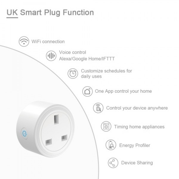 BSD29 10A WiFi Smart Socket UK Plug Smart Life APP Remote Control Voice Control Compatible with Amazon Alexa &amp; Google Assist