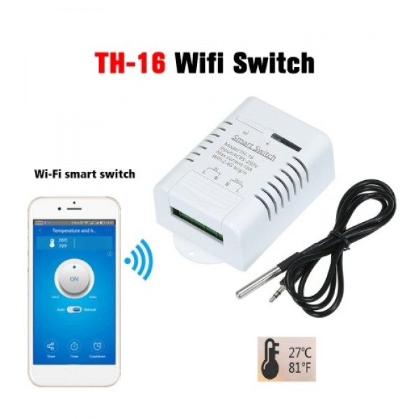 TH-16 Smart Wifi Switch Compatible with Sonoff &amp; EWeLink 16A/3500W Monitoring Temperature Wireless Home Automation Kit