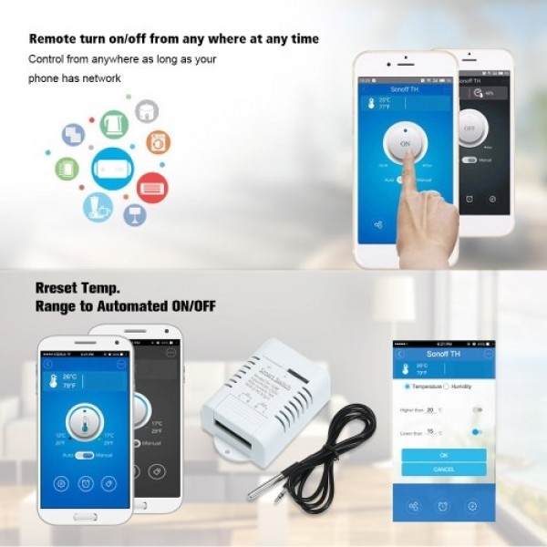 TH-16 Smart Wifi Switch Compatible with Sonoff &amp; EWeLink 16A/3500W Monitoring Temperature Wireless Home Automation Kit