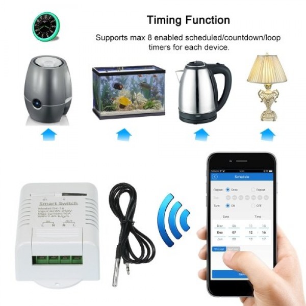 TH-16 Smart Wifi Switch Compatible with Sonoff &amp; EWeLink 16A/3500W Monitoring Temperature Wireless Home Automation Kit