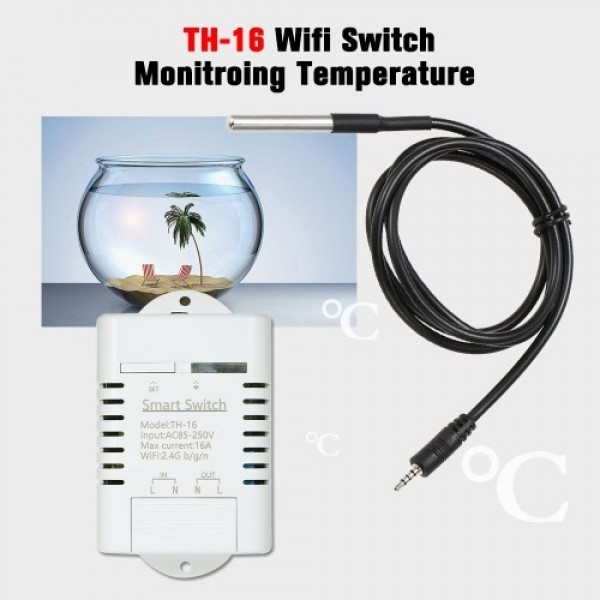 TH-16 Smart Wifi Switch Compatible with Sonoff &amp; EWeLink 16A/3500W Monitoring Temperature Wireless Home Automation Kit