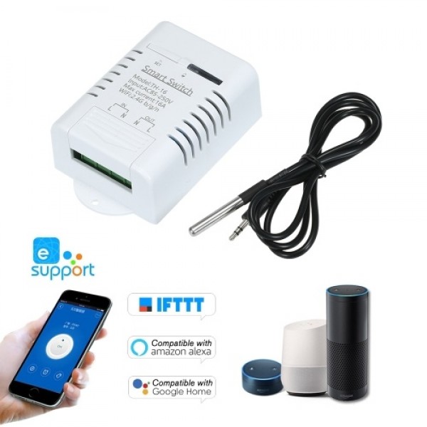 TH-16 Smart Wifi Switch Compatible with Sonoff &amp; EWeLink 16A/3500W Monitoring Temperature Wireless Home Automation Kit