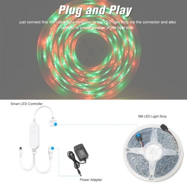 WIFI LED Strip Lights Kit 10m/32.8ft Length RGB Smart Light Strip