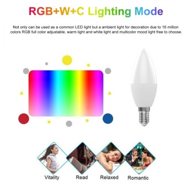 WiFi Smart Bulb RGB+W+C LED Candle Bulb