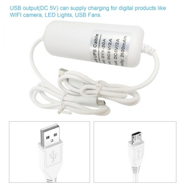 2600mAh Backup UPS Security Camera Power Bank Charger USB UPS Cable