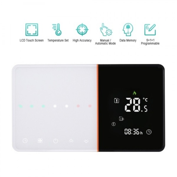 95-240V Programmable Thermostat 5+1+1 Six Periods Touchscreen LCD with Backlight Boiler Heating Temperature Controller 5A