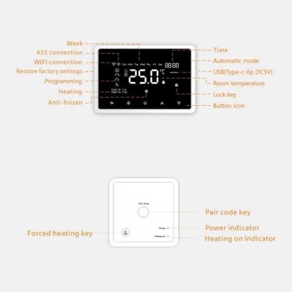 Wi-Fi Smart Thermostat Programmable Thermostat with RF Receiver Tabletop Wall-Mounted Style