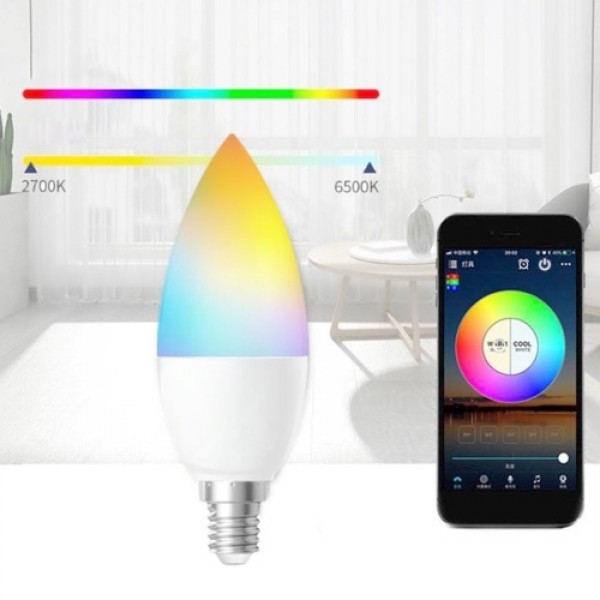 E14 Smart Bulb LED Smart Candle Bulb 5W RGB+WW+CW Support Tuya Alexa Google Home Remote Voice Control LED Dimming Lamp