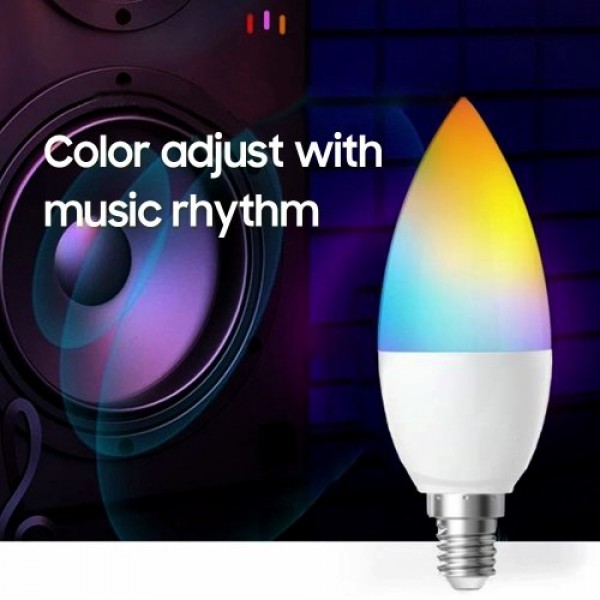 E14 Smart Bulb LED Smart Candle Bulb 5W RGB+WW+CW Support Tuya Alexa Google Home Remote Voice Control LED Dimming Lamp