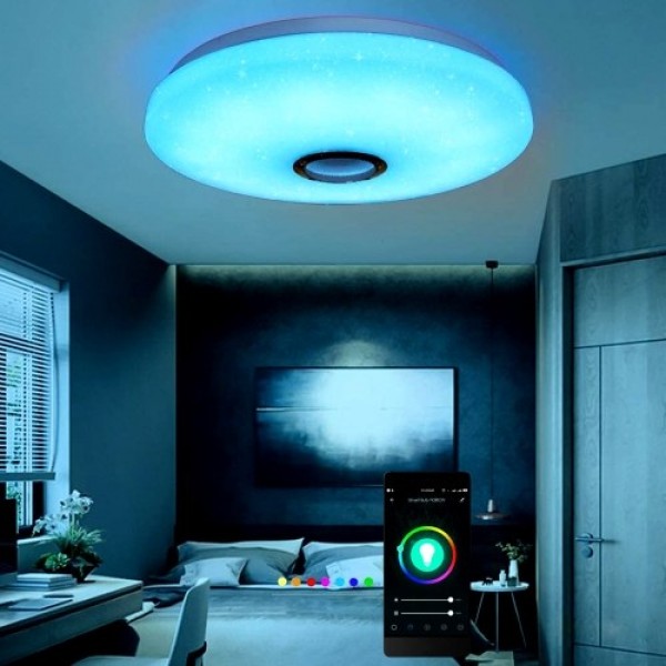 Smart LED Ceiling Light 36W RGB Multi-Color Lamp With Speaker Music Player  Lamp