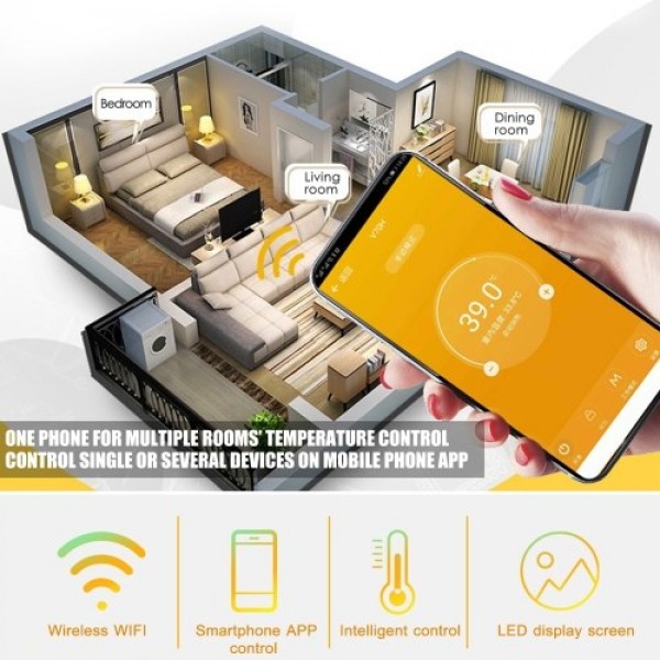 Smart Wifi Thermostat Programmable Water Heating Thermostat Temperature Controller LED Display Touchscreen Backlight Remote Cont