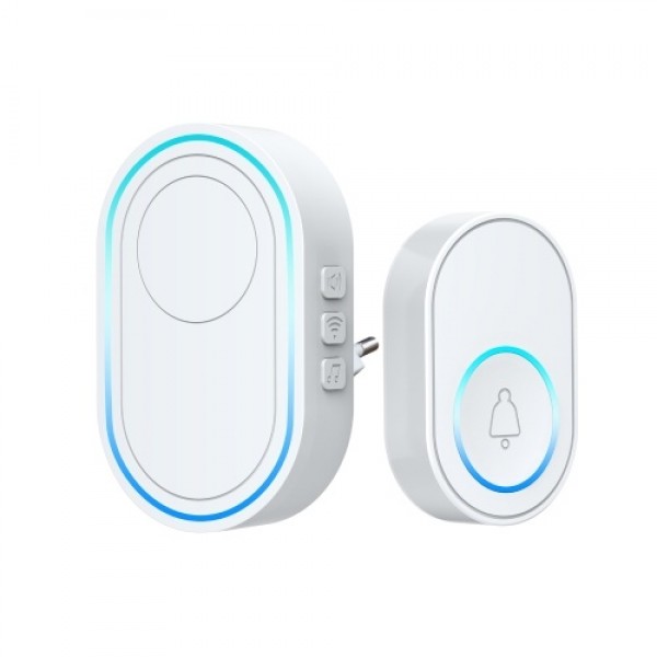 WiFi Smart Doorbell and Alarm Transmitter and Receiver with Plug-in Chime 58 Melodies 5 Volume Levels Mute Mode