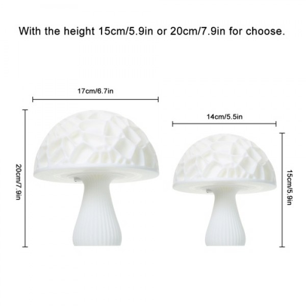 7.9" Colorful RGB 3D Printed Mushroom Night Light