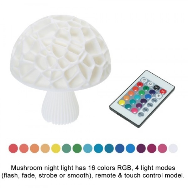 7.9" Colorful RGB 3D Printed Mushroom Night Light