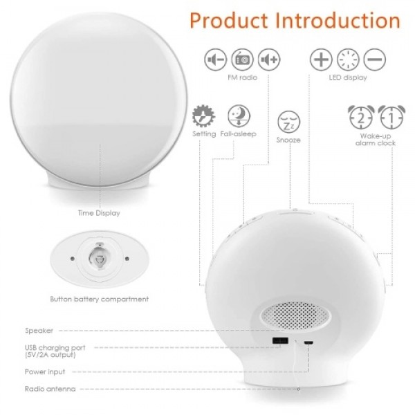 WiFi Wake-Up Light Smart Wake Up Workday Alarm Clock with 7 Colors Sunrise/Sunset &amp; Snooze Feature for Kids Heavy Sleepers D