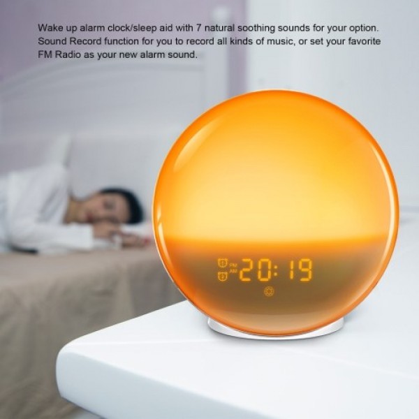 WiFi Wake-Up Light Smart Wake Up Workday Alarm Clock with 7 Colors Sunrise/Sunset &amp; Snooze Feature for Kids Heavy Sleepers D