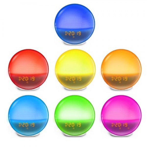 WiFi Wake-Up Light Smart Wake Up Workday Alarm Clock with 7 Colors Sunrise/Sunset &amp; Snooze Feature for Kids Heavy Sleepers D