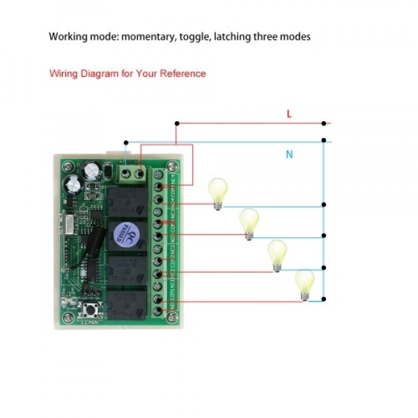 DC 12V 4CH Channel 433Mhz Wireless RF Switch Long Range Wireless Remote Control Switch DC12V RF Relay Receiver Module Transmitte