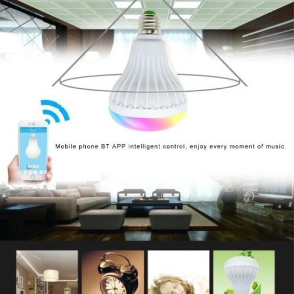 12W RGB BT Colorful Music Bulb LED Lamp E27 Wireless Speaker Smart Light Music Player Audio with Remote Control