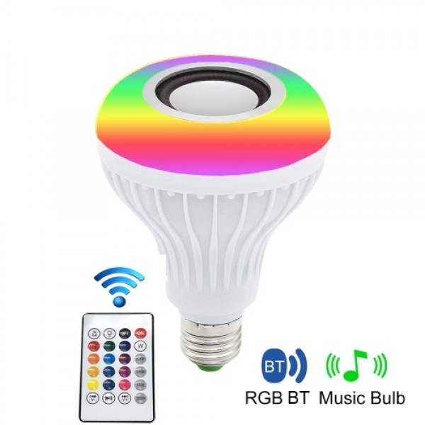 12W RGB BT Colorful Music Bulb LED Lamp E27 Wireless Speaker Smart Light Music Player Audio with Remote Control