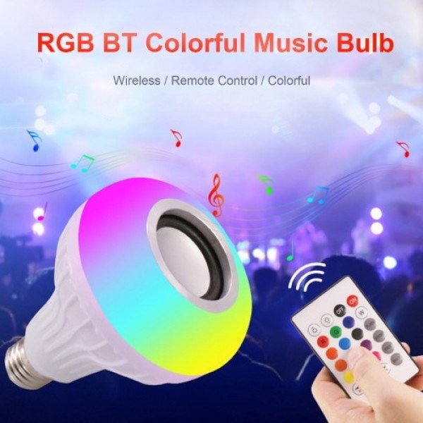 12W RGB BT Colorful Music Bulb LED Lamp E27 Wireless Speaker Smart Light Music Player Audio with Remote Control