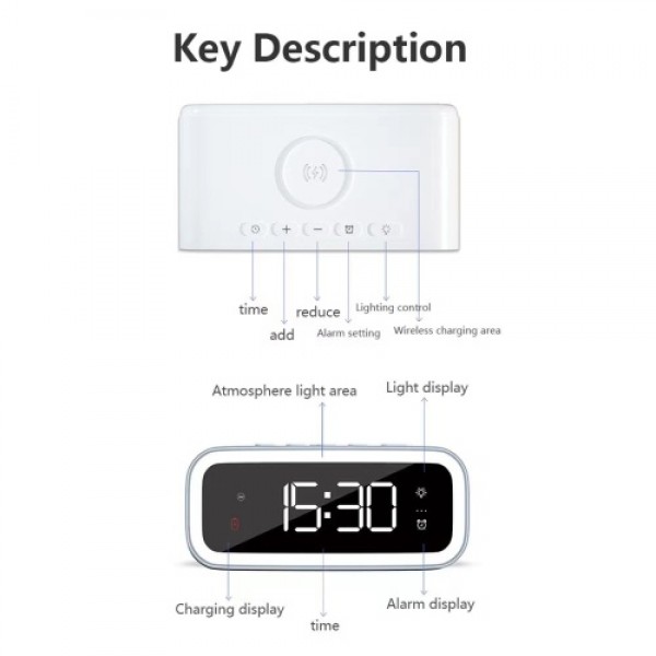 15W Wireless Charging Night Light Alarm Clock Desktop Bedroom Mobile Phone Wireless Charger