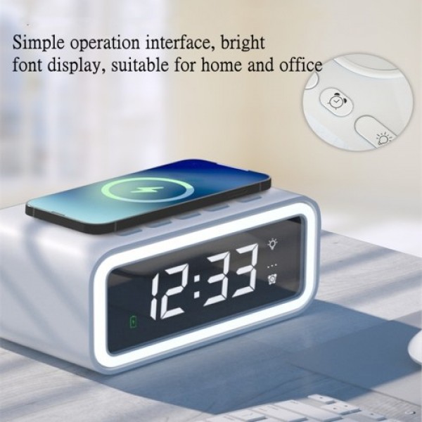 15W Wireless Charging Night Light Alarm Clock Desktop Bedroom Mobile Phone Wireless Charger