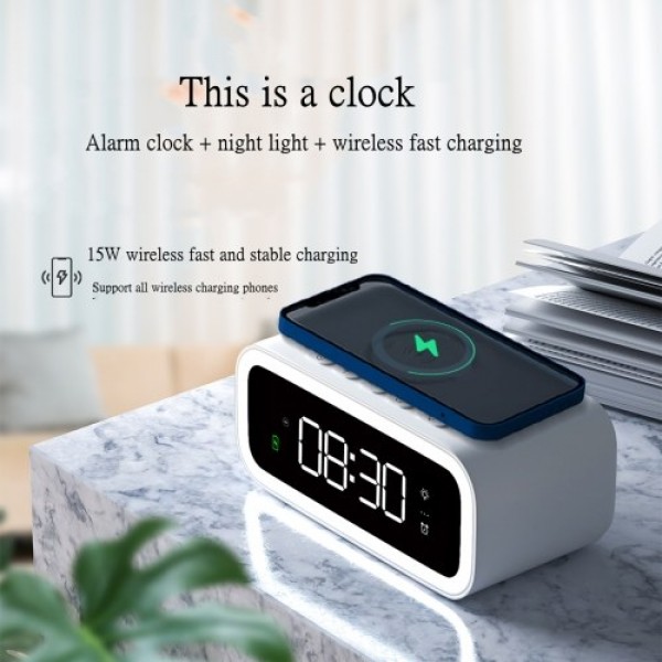 15W Wireless Charging Night Light Alarm Clock Desktop Bedroom Mobile Phone Wireless Charger