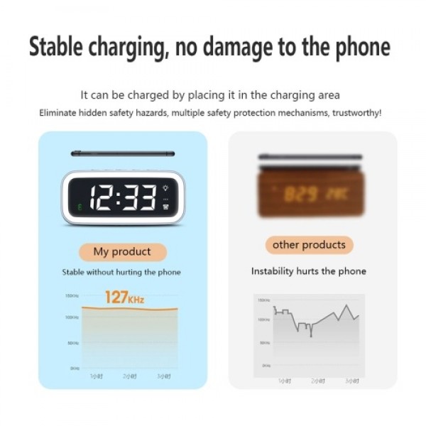 15W Wireless Charging Night Light Alarm Clock Desktop Bedroom Mobile Phone Wireless Charger